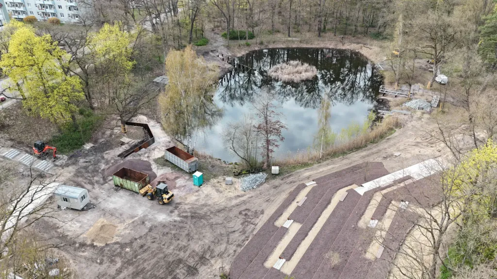 Luftbild Baustelle am Schwanenteich