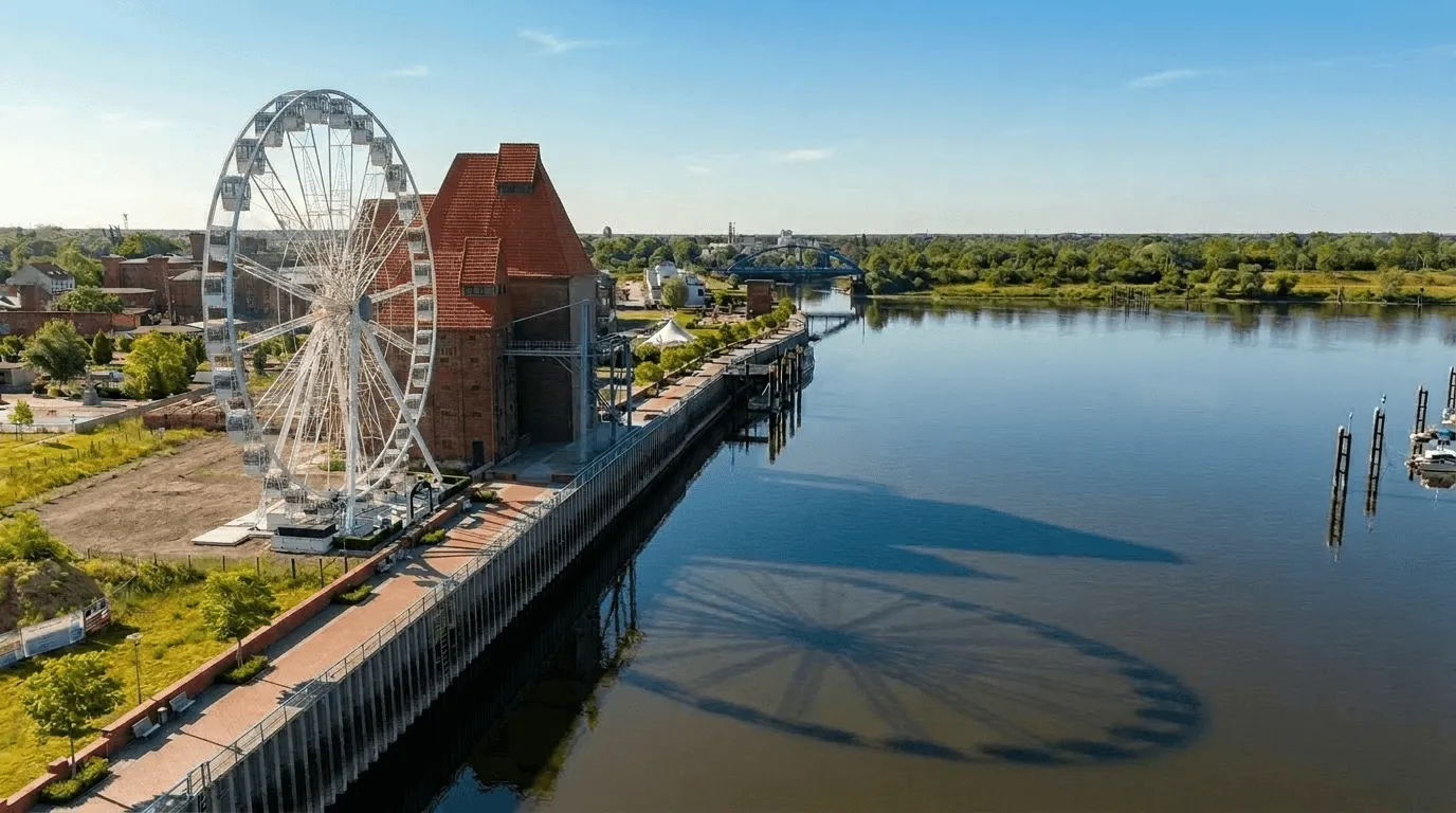 Das Riesenrad an der Elbe in Wittenberge zur Landesgartenschau
